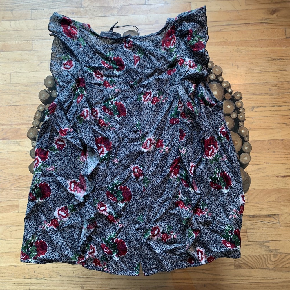 LUCKY BRAND FLORAL SLEEVELESS w RUFFLE DETAUK - Picture 8 of 8